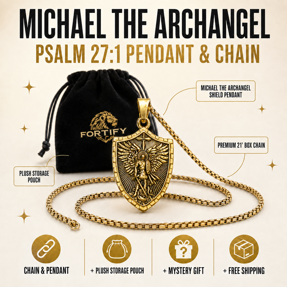 Michael the Archangel Psalm 27:1 Pendant & Chain